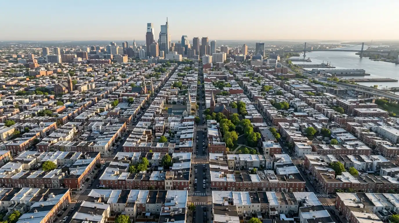 Philadelphia rowhome neighborhoods toward Center City