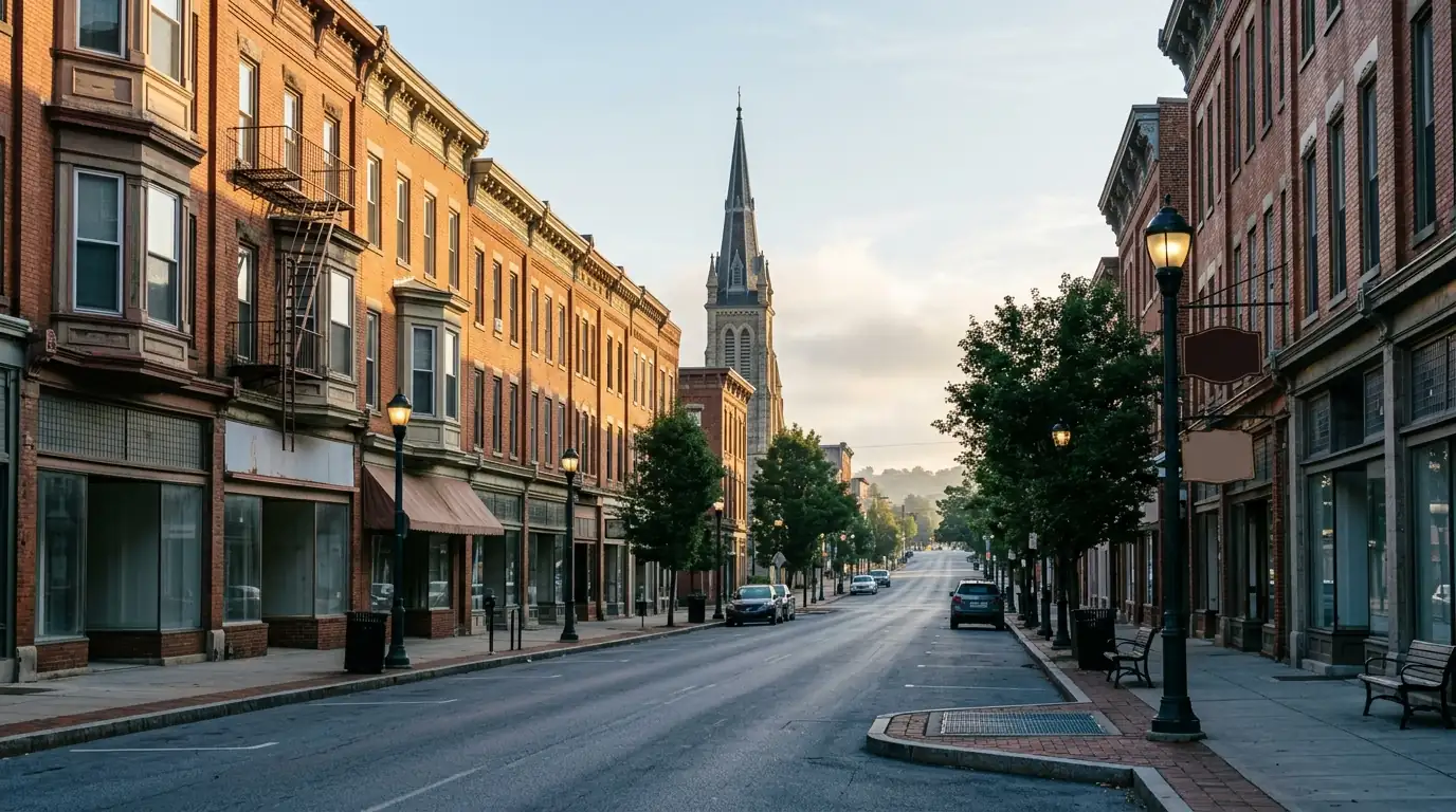 Brick storefronts on a Lehigh Valley main street