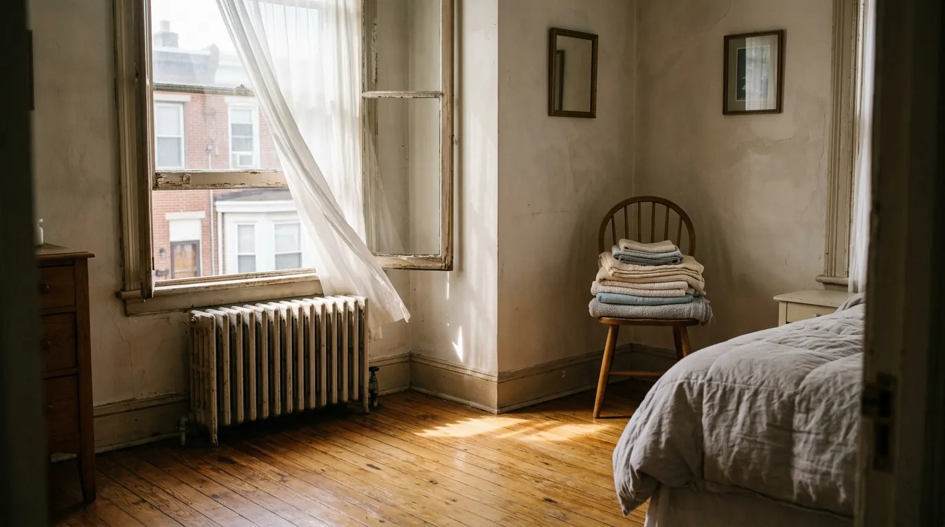 Quiet, clean bedroom in morning light after cleanup